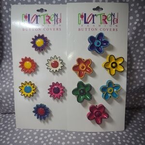 80's Delightful Flower button covers Fun Bright Multicolor 12 pcs Vintage Boho